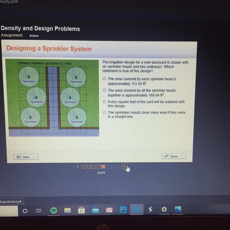 Designing a Sprinkler System Distance between grid lines is 2 feet. Sprinkler Sprinkler-example-1