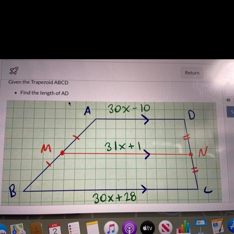 Given the Trapezoid ABCD Find the length of AD Pls hellpppp-example-1