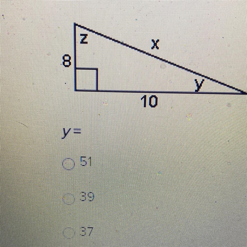 What does y equal? A. 51 B. 39 C. 37-example-1