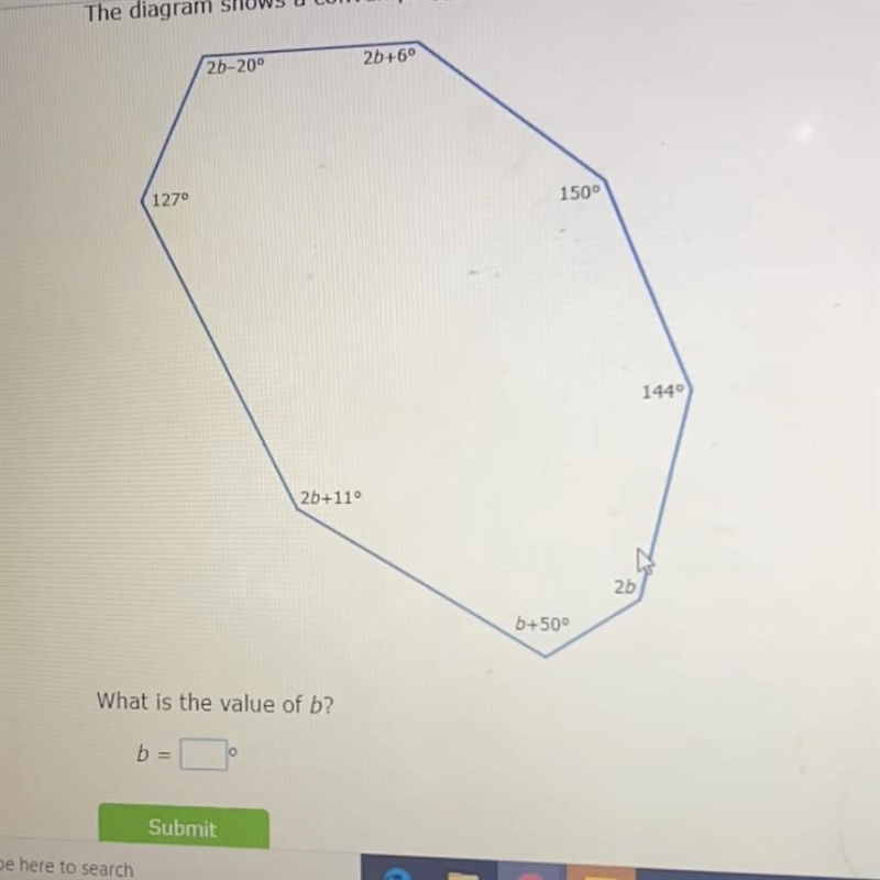 The diagram shows a convex polygon solve for b-example-1