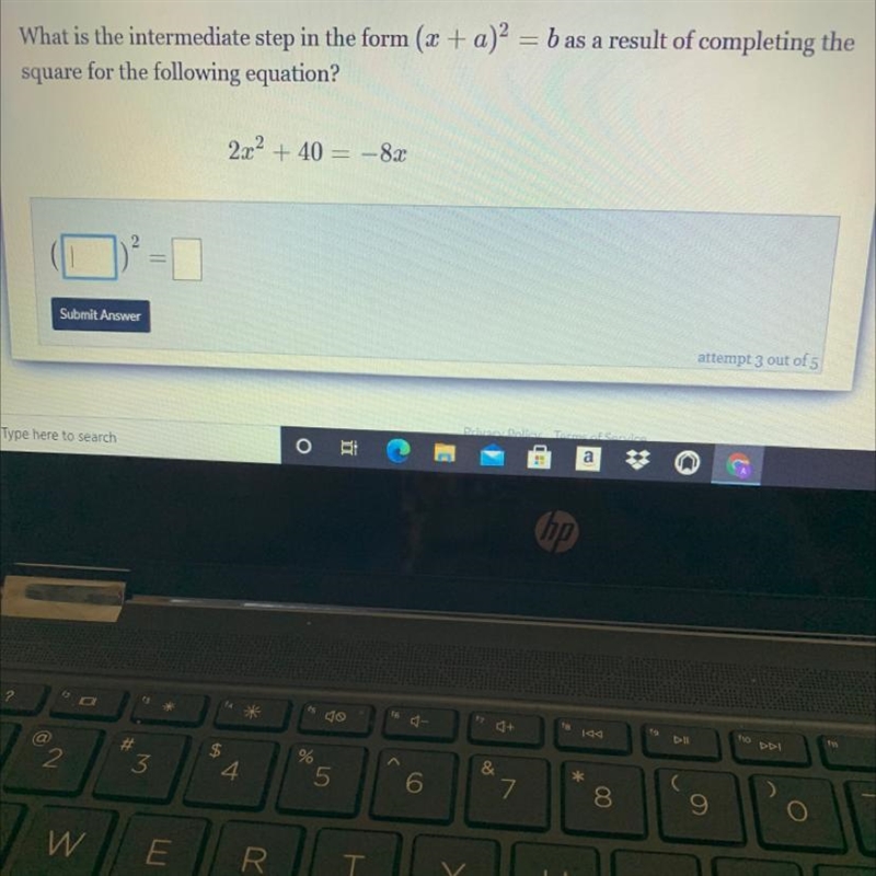 What is the intermediate step in the form (x + a)2 = b as a result of completing the-example-1