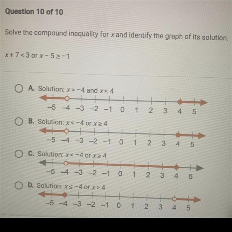 Solve the compound inequality for x and identify the graph of its solution (Picture-example-1