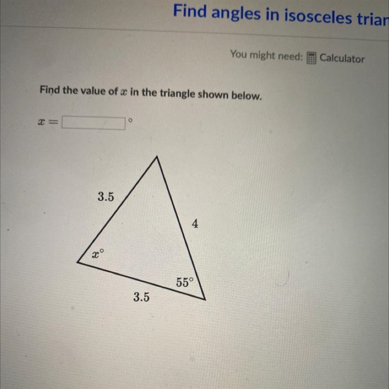 Find the value of in the triangle shown below.-example-1