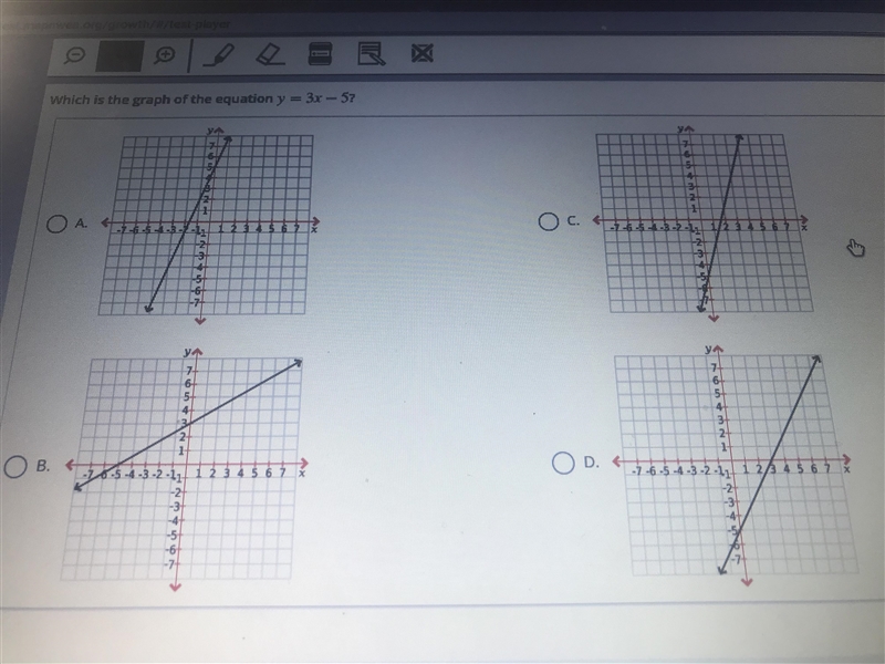 Which is the graph of the equation y = 3x - 5?-example-1