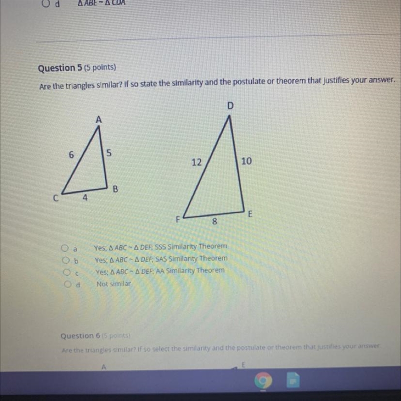 Are the triangles similar? If so state the similarity and the postulate or theorem-example-1