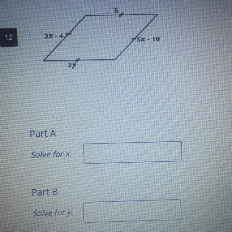 Part A- solve for x Part B- solve for y Part C- find the perimeter (photo included-example-1