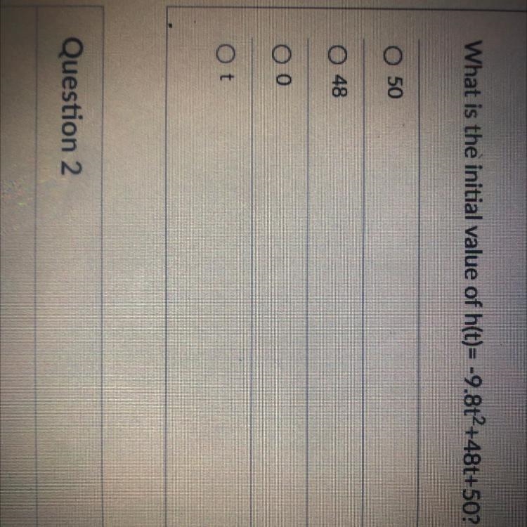 What is the initial value of h(t)= -9.8t2+48t+50?-example-1