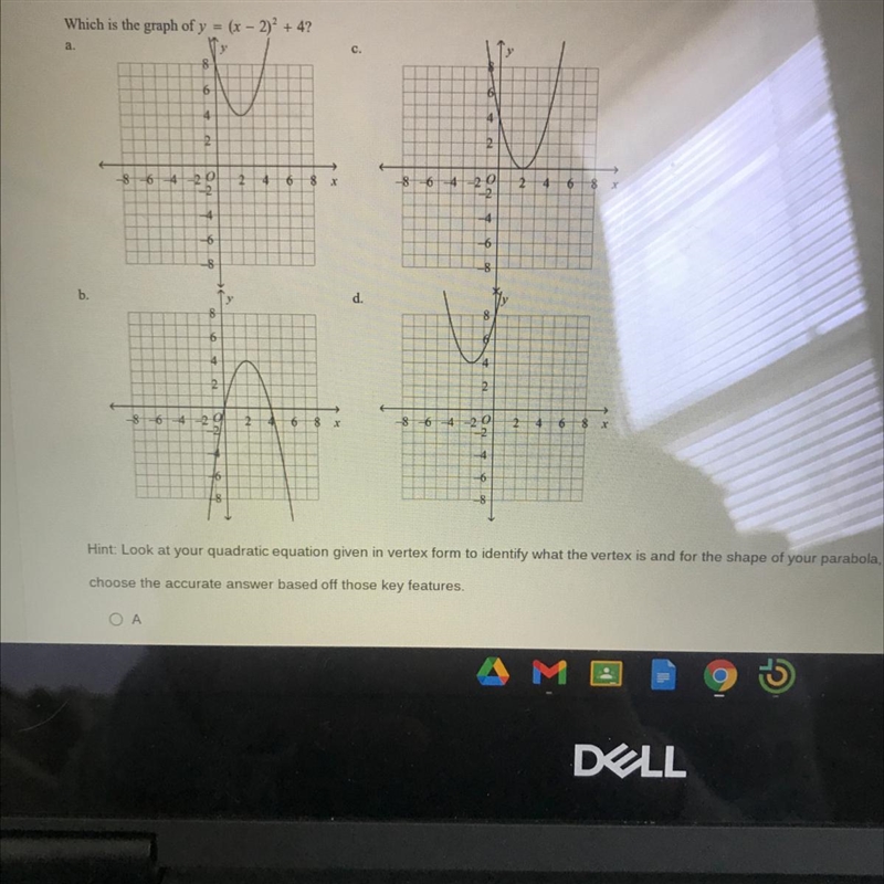 Which is the graph of y=(x-2)^2+4?-example-1