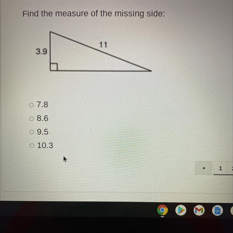 Find the measure of the missing side-example-1