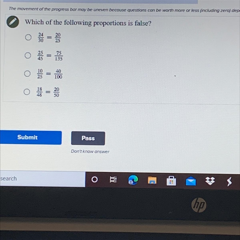 Which of the following proportions is false?-example-1