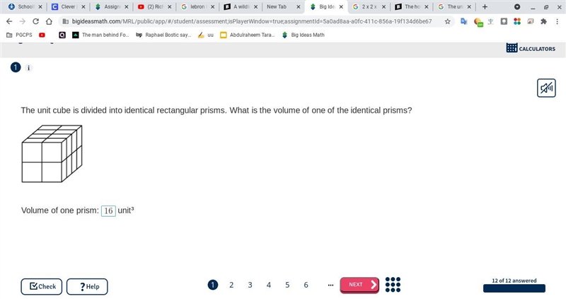 The unit cube is divided into identical rectangular prisms. What is the volume of-example-1