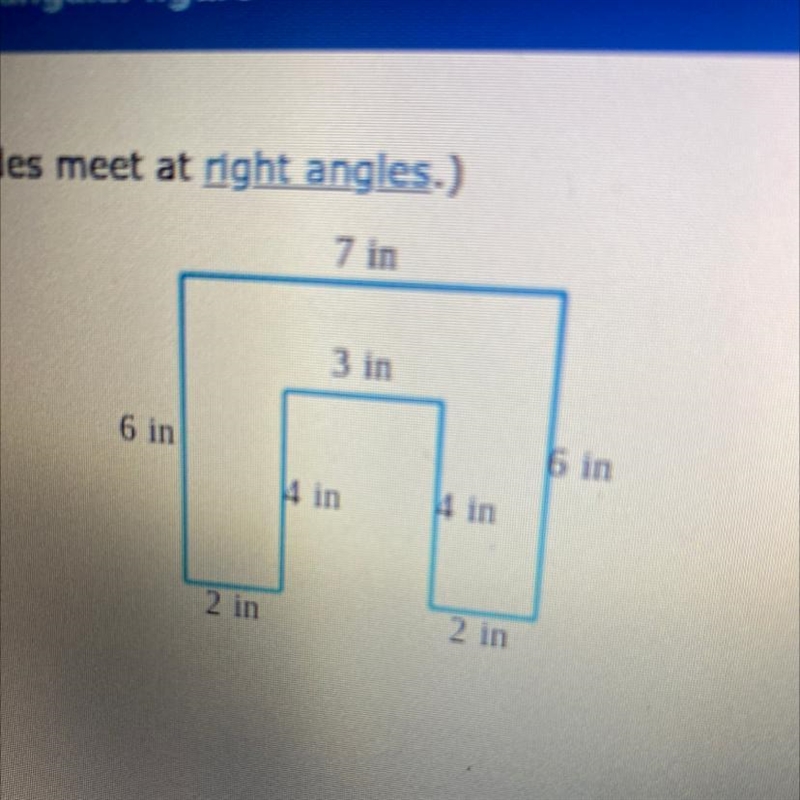 Find the area of the figure. (Sides meet at right angles.) 7 in 3 in 6 in 6 in 4 in-example-1