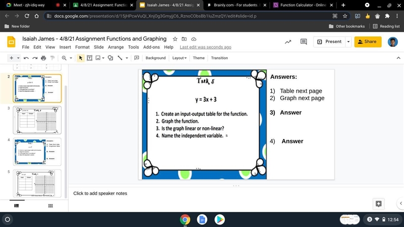 Functions and Graphing complete each table-example-2