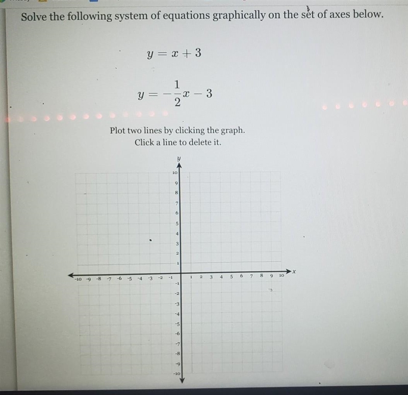 Y= x + 3 y= -1/2x - 3 plot 2 lines on the graph​-example-1