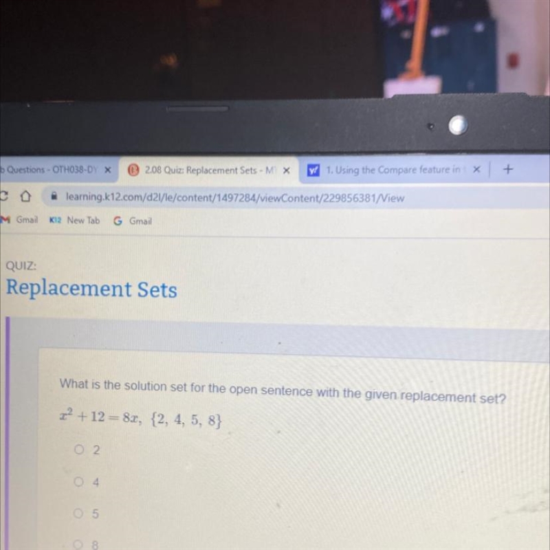 What is the solution set for the open sentence with the given replacement set? X2 + 12 = 8x-example-1