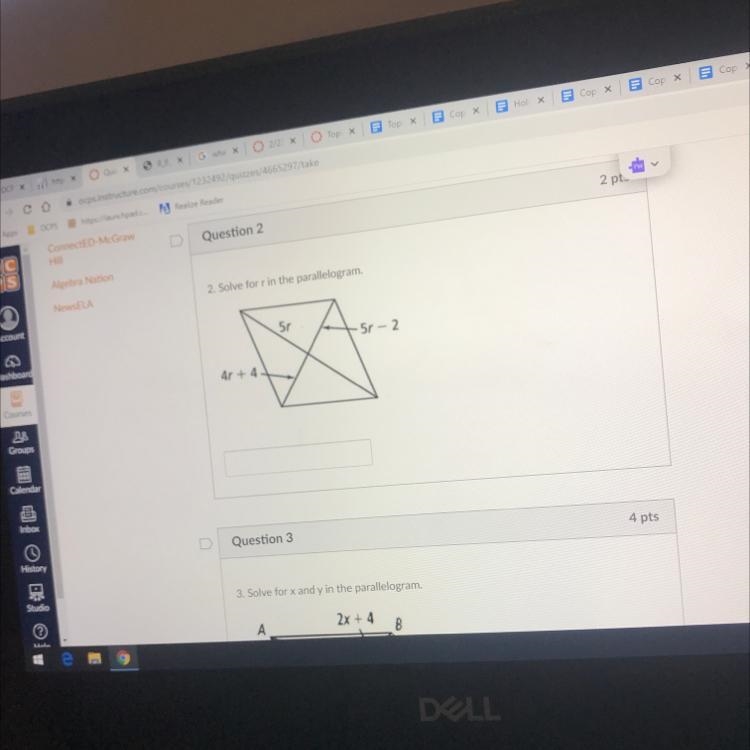 Solve for r in the parallelogram-example-1