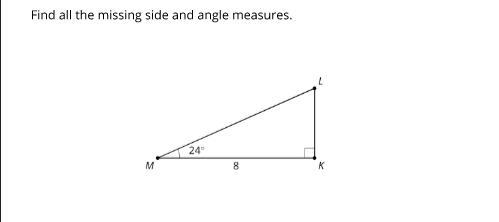 Please help, find all the missing side and angle measures-example-1