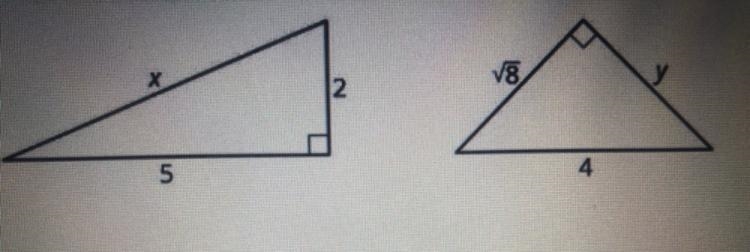 Find the unknown side lengths in these right triangles. When is it true the Pythagorean-example-1