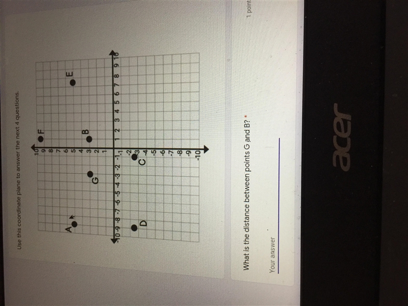 Need help if you know the answer please!! What is the distance between points G and-example-1