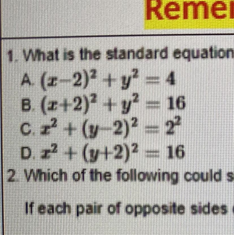 What is the standard equation of a circle with center (-2,0) and radius 4?-example-1