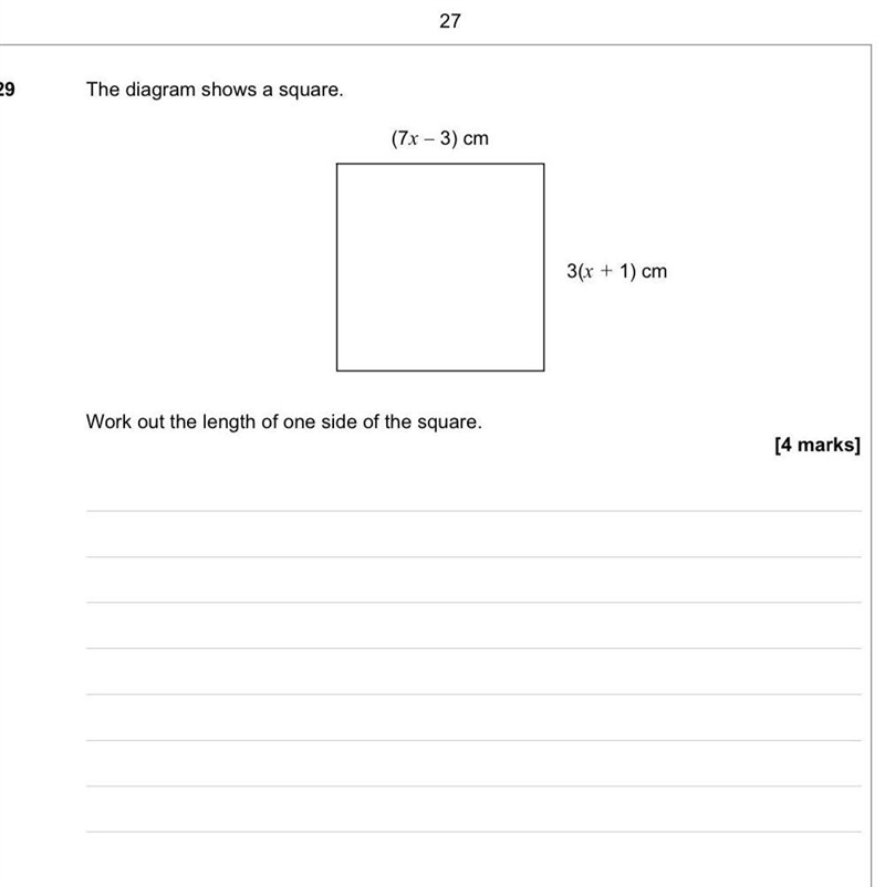 Find one length of the square (7x-3) 3(x+1) calculator-example-1