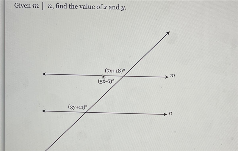 Given m || n, find the value of x and y-example-1