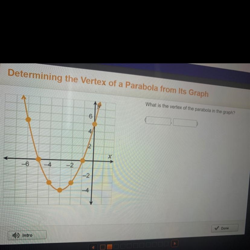 PLSS HELPP QHEJJEWJAKWK What is the vertex of the parabola in the graph?-example-1