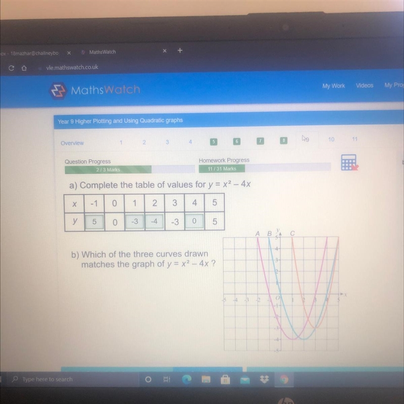 A) Complete the table of values for y = x2 - 4x ONLY A THANKS-example-1