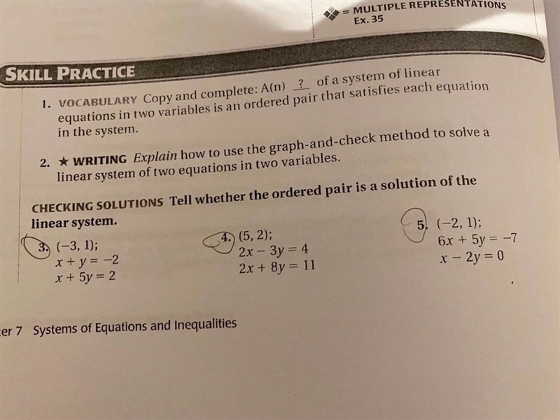 Tell whether the ordered pair is a solution of the linear system-example-1