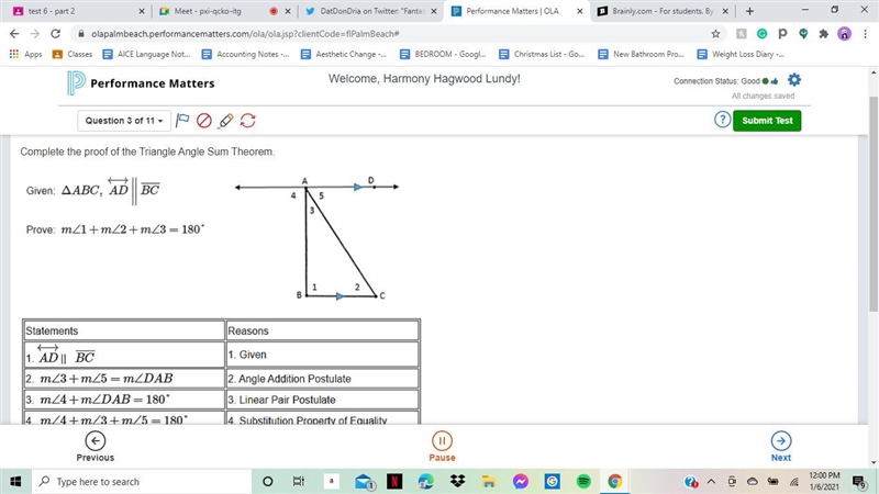 Complete the proof of the Triangle Angle Sum Theorem.-example-1