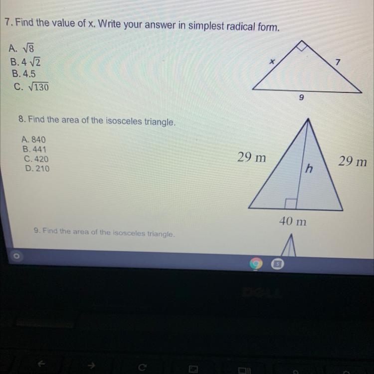 Find the value of x. write your answer in simplest radical form. x 9 7-example-1