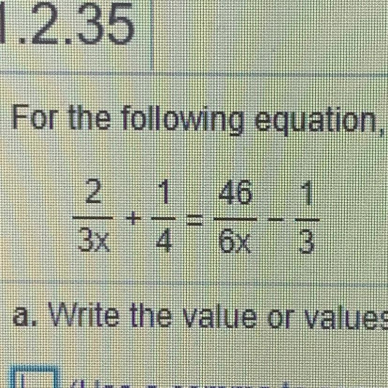 2/3x + 1/4 = 46/6x - 1/3-example-1