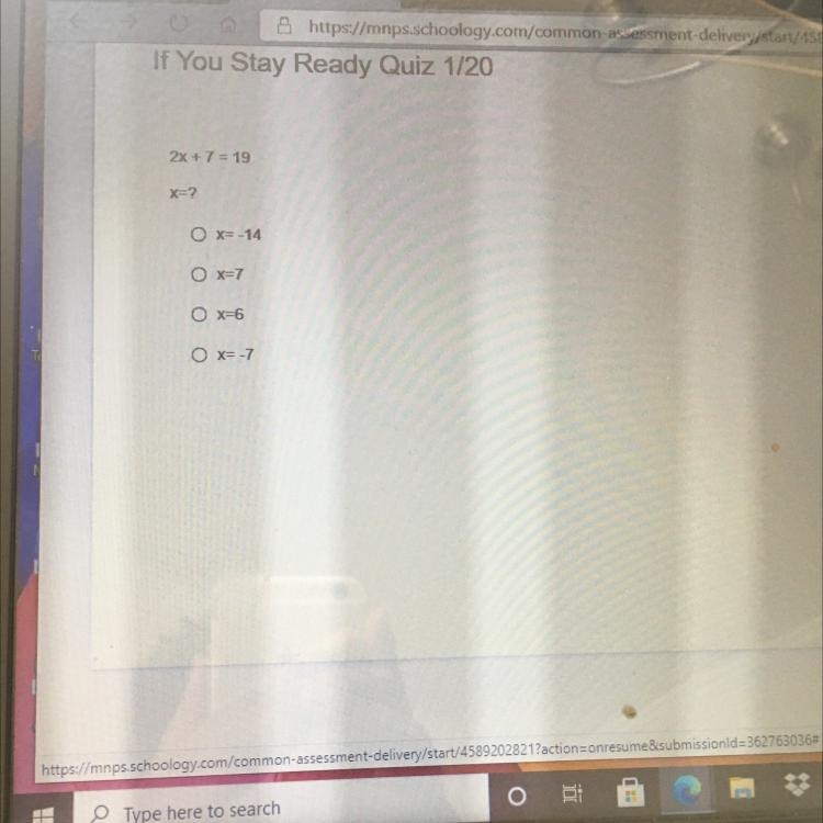 2x + 7 = 19 X=? Which one is the answer-example-1