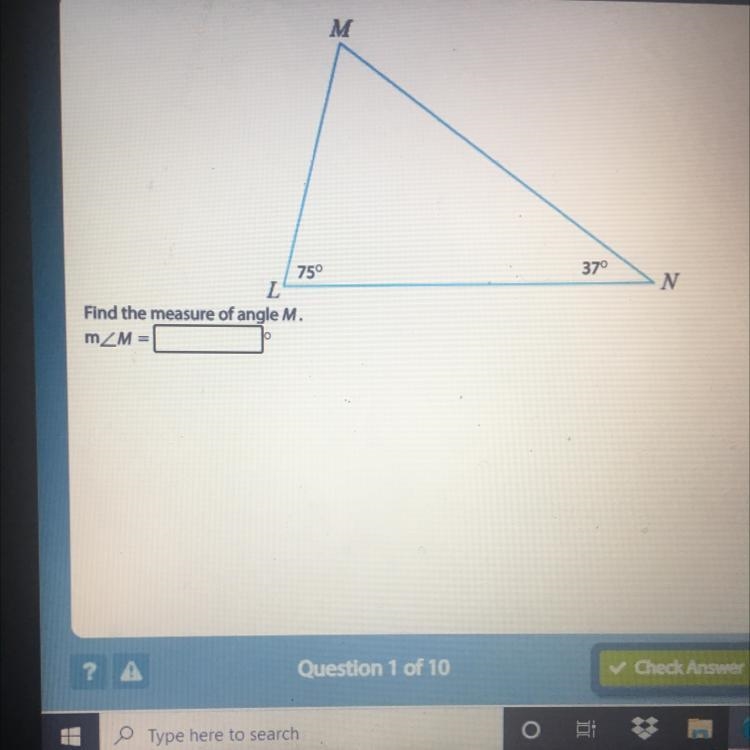 Find the measurement of Angle M.-example-1