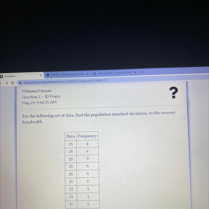 Please help!- For the following set of data, find the population standard deviation-example-1