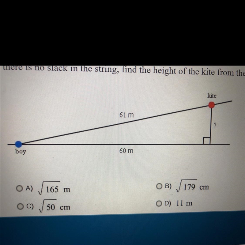 Please Helpp A boy is flying a kite. The length of the string is 61 meters and the-example-1