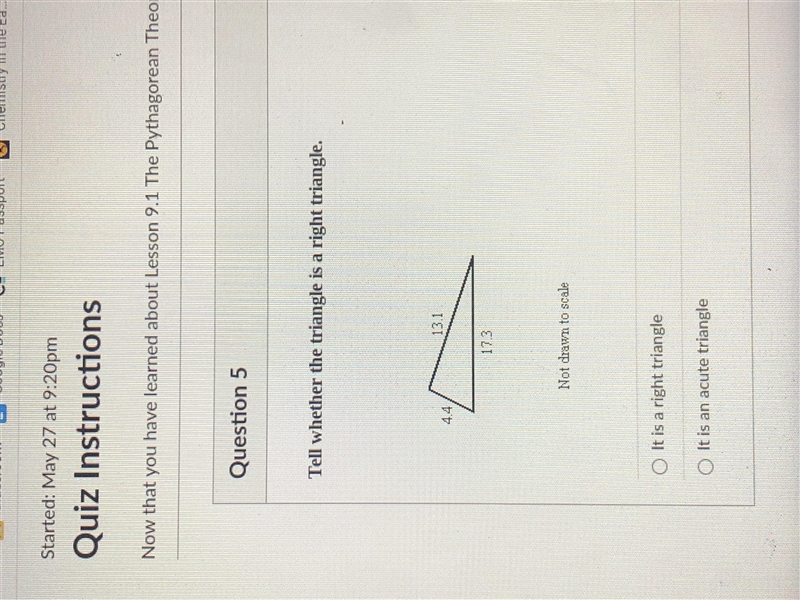 Tell whether the triangle is a right triangle-example-1