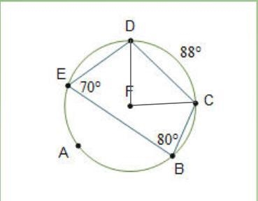 What is the measure of arc EAB in circle F?-example-1