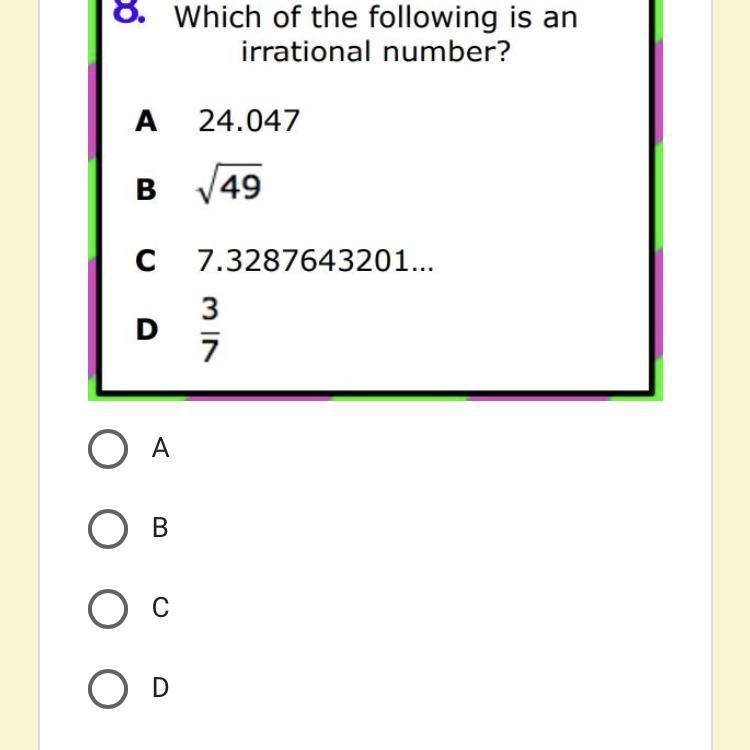 . Which of the following is an irrational Number?-example-1