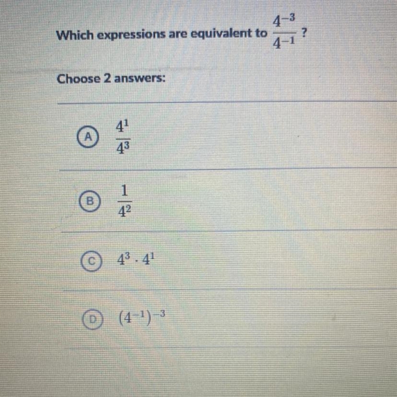 Which expressions are equivalent to 4-3 over 4-1-example-1