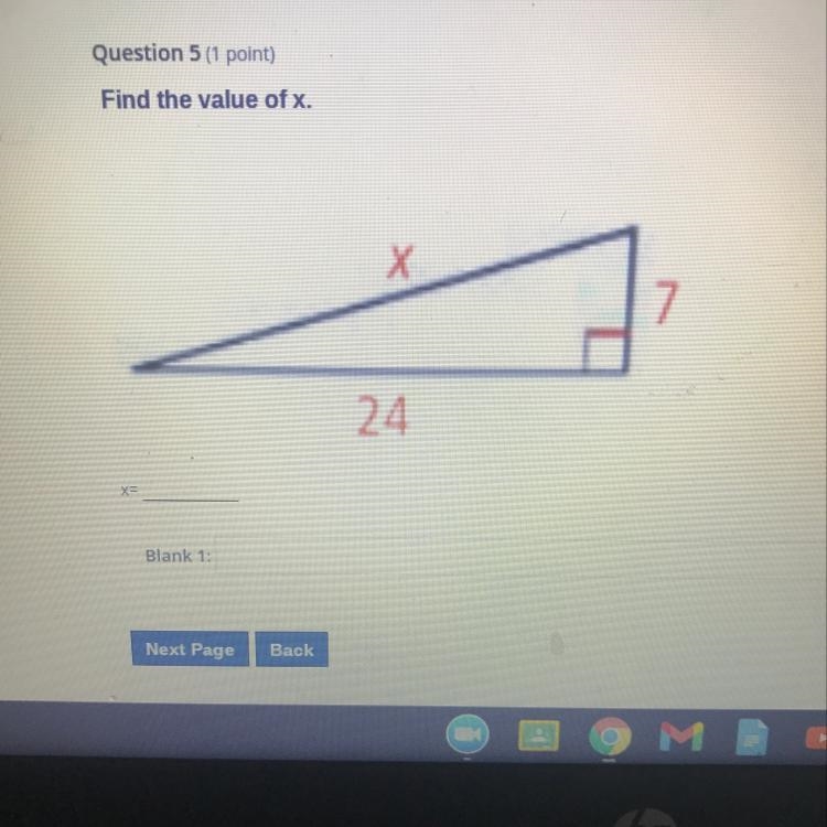 Find the value of x. X 7 24 X=-example-1