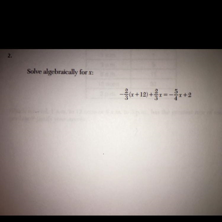 Help. PLSSS HELP ‍♀️Solve algebraically for x: -2/3 (x+12)+2/3x= -5/4x+2-example-1