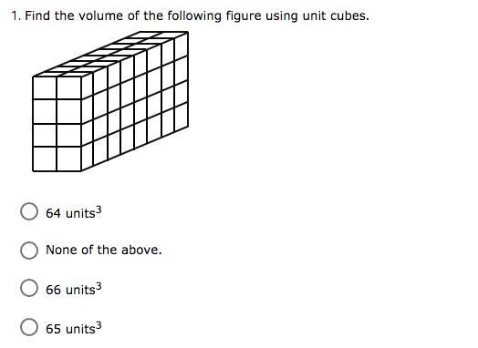 Find the volume of the following figure using unit cubes.-example-1