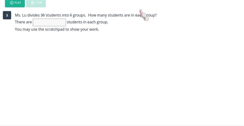 Ms. Lu divides 3636 students into 66 groups. How many students are in each group?-example-1