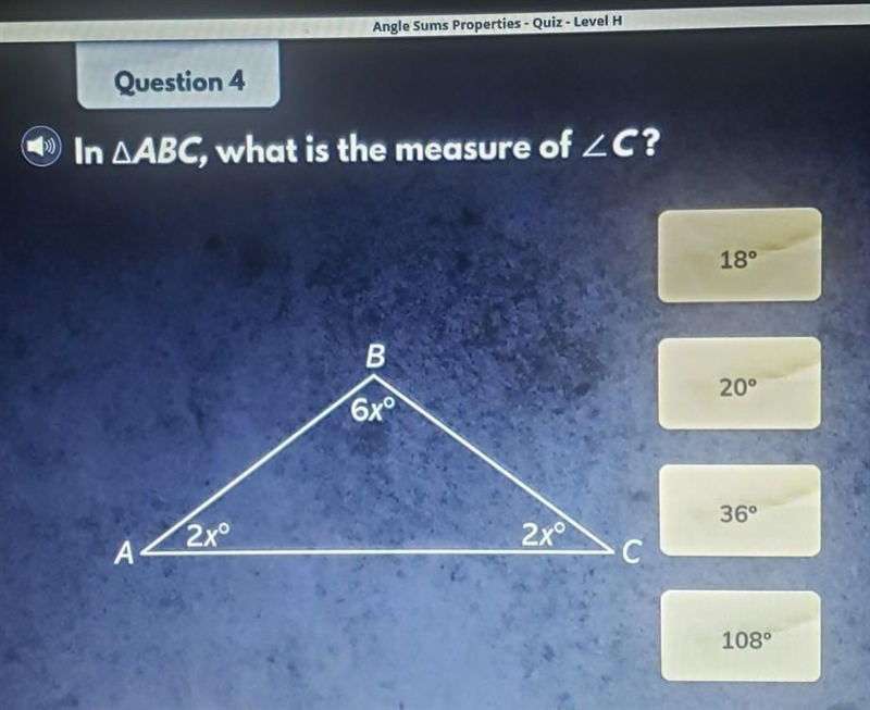 Question 4 In AABC, what is the measure of ZC?​-example-1