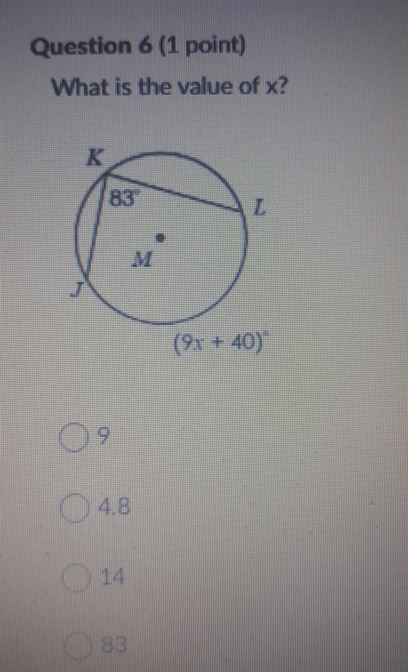 What is the value of x? Answer choices 9 4.8 14 83​-example-1