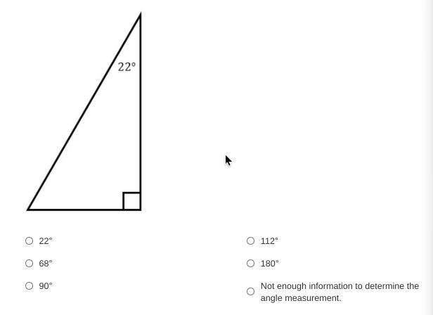 Help What is the angle measurement of the missing angle in the picture below?-example-1