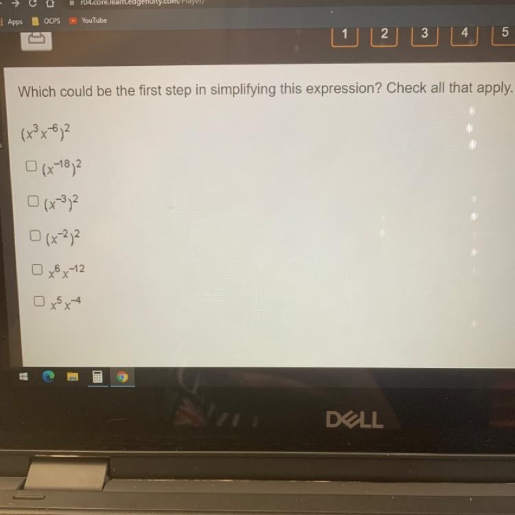 Which could be the first step in simplifying this expression? Check all that apply-example-1