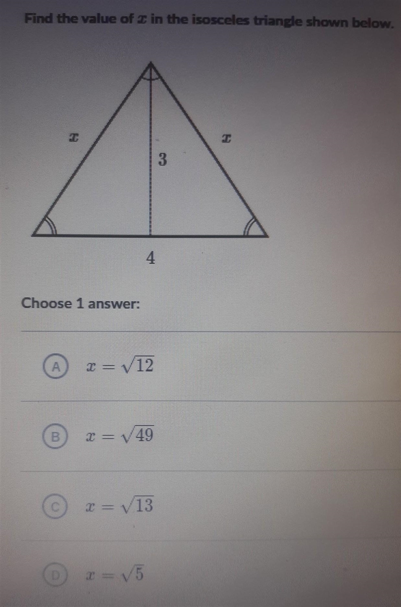 Find the value of x in the isosceles triangle shown below​-example-1