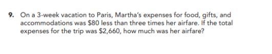 On a 3-week vacation to Paris, Martha's expenses for food, gifts, and accommodations-example-1